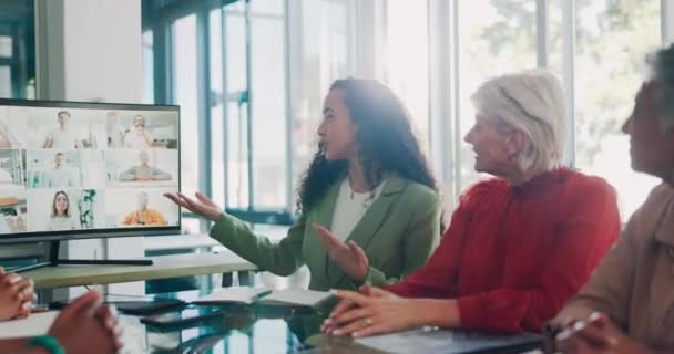Team Conversation Video Call Online Meeting Business People Screen Communication — Stock videók