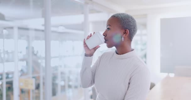 Coffee Relax Black Woman Drink Office Company Workplace Tea Break — Αρχείο Βίντεο