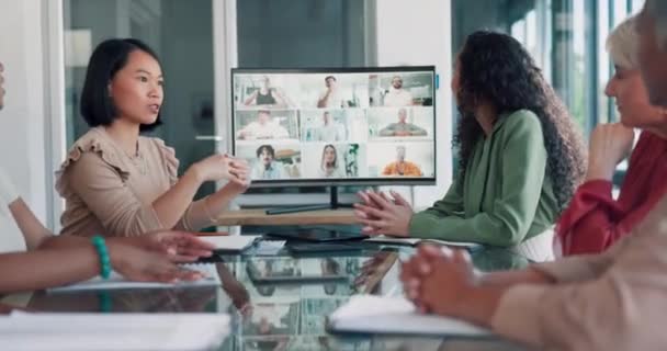 Discussion Team Video Conference Screen Business People Online Business Meeting — Vídeos de Stock