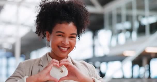 Black Woman Hand Heart Face Career Love Happy Corporate Business — Stockvideo