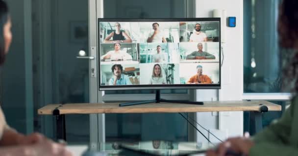 Video Call Screen Zoom Business Meeting Online Business People Communication — Stock videók
