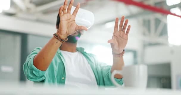 Virtual Reality Metaverse Futuristic Black Man Work Cyber Dashboard Augmented — Stock video