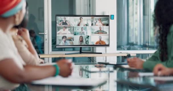 Video Conference Screen Business Meeting Online Business People Communication Team — Stock videók