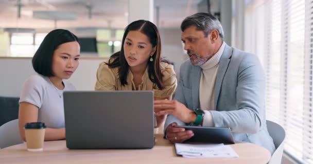 Office Laptop Teamwork Business People Review Social Media Feedback Customer — Stockvideo