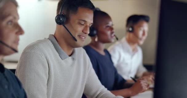 Call Center Business People Team Communication Global Office Telemarketing Diversity — Video Stock