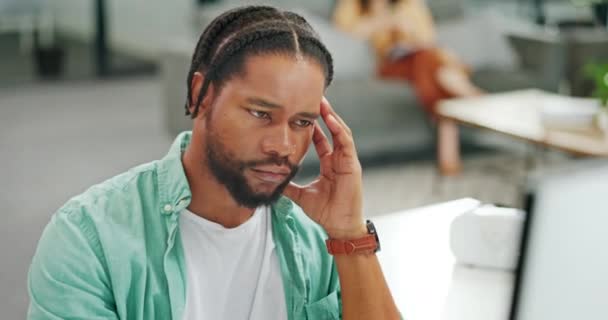 Black Man Business Headache Stress Anxiety While Working Computer Office — Stock videók