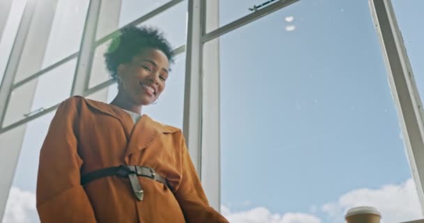 Power Arms Crossed Face Black Woman Work Pride Happy Smile — Αρχείο Βίντεο