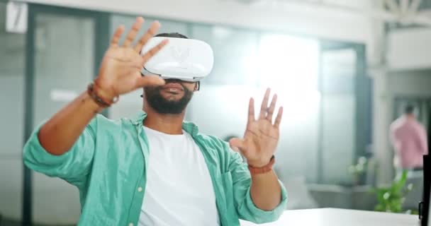 Virtual Reality Cyber Metaverse Black Man Work Futuristic Dashboard Augmented — Αρχείο Βίντεο