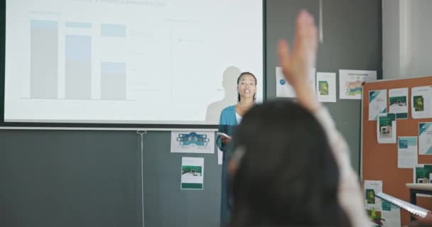 Presentation Questions Business Black Woman Seminar Workshop Training Charts Graphs — Stock video