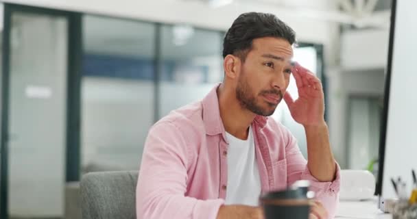 Businessman Headache Stress Suffering Burnout Mental Health Pain Office Stressed — Vídeo de Stock
