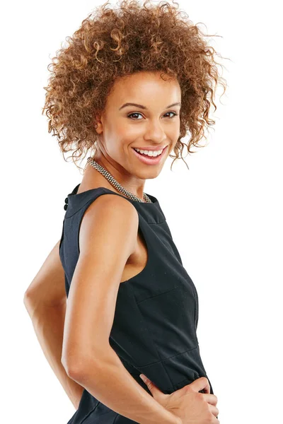 Black Woman Happy Portrait Smile While Confident Smile Pride Motivation — Fotografia de Stock