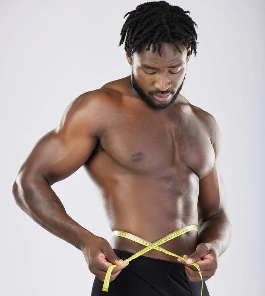 Tape Fitness Man Body Isolated White Background Lose Weight Bodybuilder — Zdjęcie stockowe