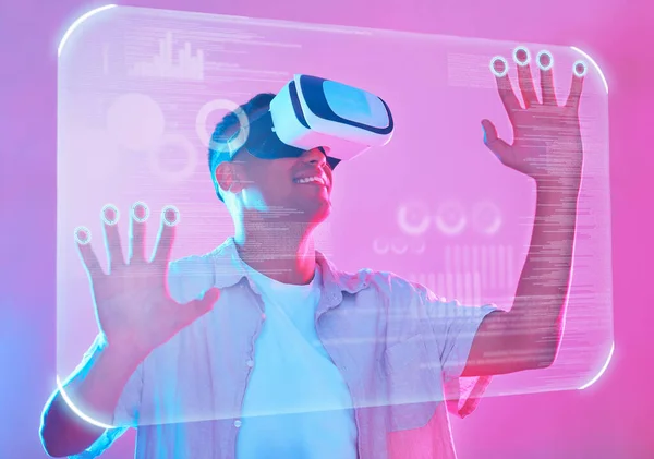 Futuristic Man Metaverse Exploring Cyber World Digital Transformation Virtual Reality — Stock Fotó