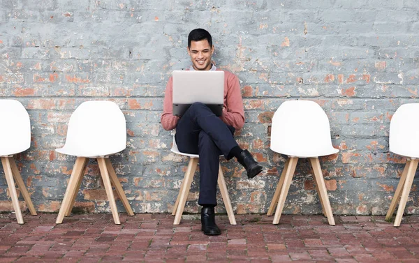 Laptop Recruitment Startup Man Digital Agency Interview Tech Waiting Recruitment — Fotografia de Stock