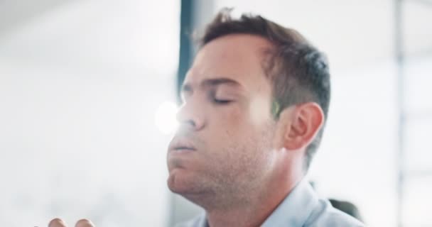 Tired Business Man Burnout Office Worker Breathe Stress Anxiety Work — Vídeos de Stock