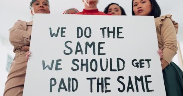 Women Equal Pay Gender Equality Protest Poster Standing Empowerment Justice — Stockvideo