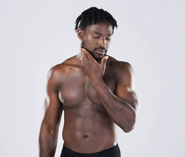 Black Man Skincare Fitness Portrait Body Sports Person Studio Strong — Stok fotoğraf