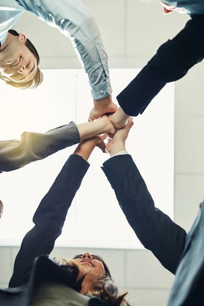 Nothing Builds Business Teamwork Group Businesspeople Joining Hands Solidarity — Stock Photo, Image