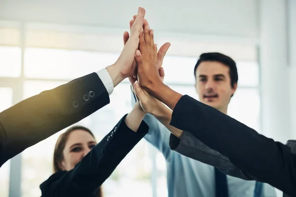 Winners Make Winning Team Group Businesspeople Joining Hands Solidarity — Stock Photo, Image