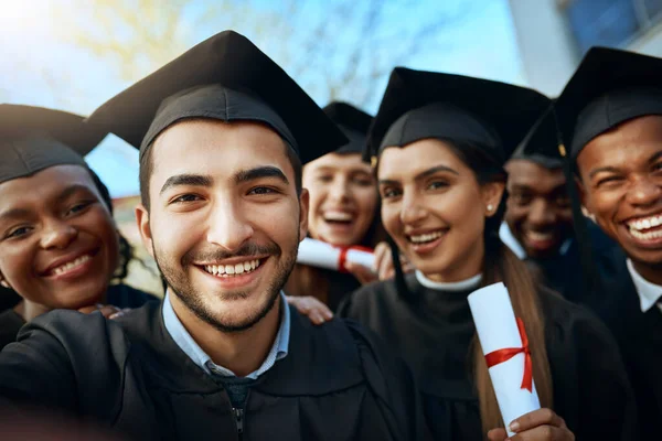Did Support Each Other Portrait Group Students Taking Selfies Graduation —  Fotos de Stock