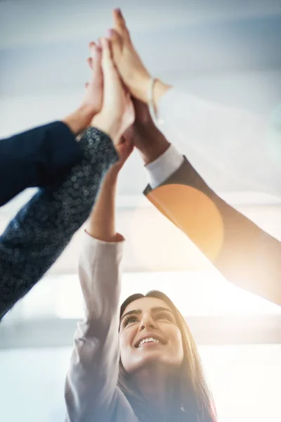 Were All Team Players Group Businesspeople Gathering High Five — Foto de Stock