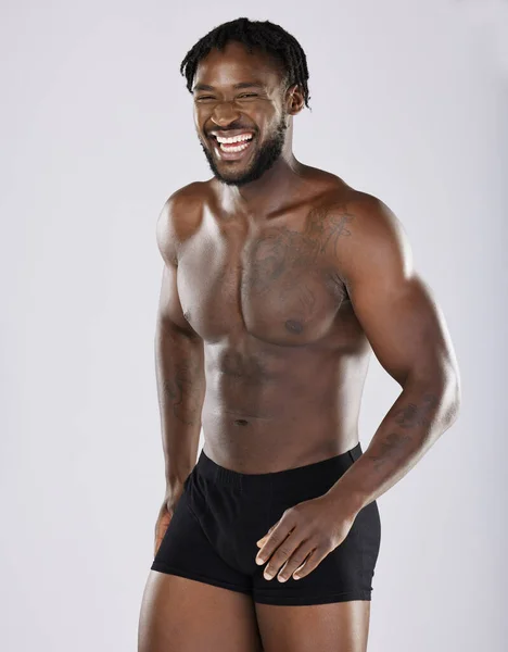 Black Man Fitness Happy Body Portrait Sports Person Studio Strong — Stok fotoğraf