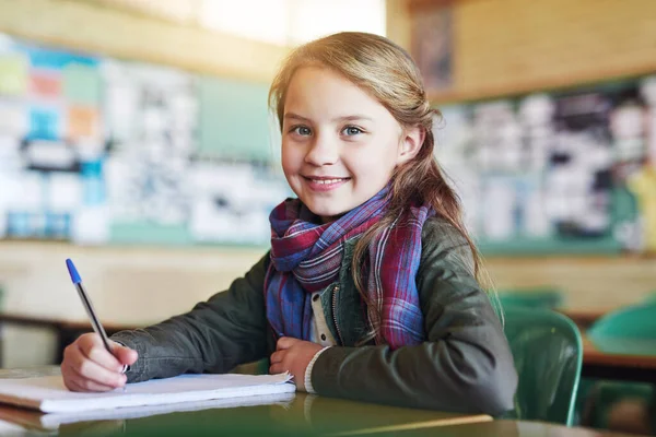 You Can See Shes Ready Write Test Adorable Little Girl —  Fotos de Stock