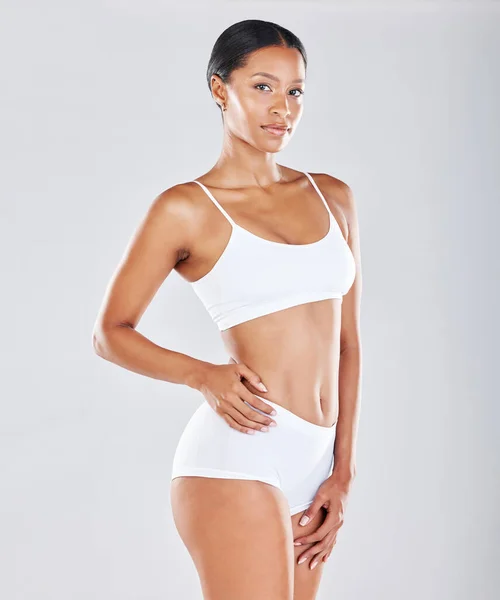 Portrait Body Woman Underwear Skin Fitness Health Wellness Isolated Studio — Fotografia de Stock