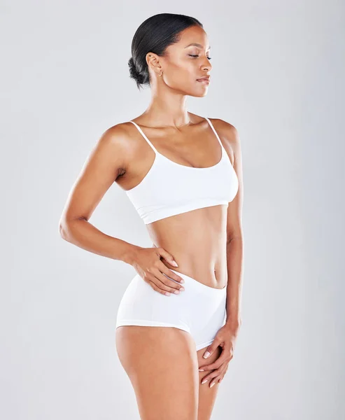 Body Woman Profile Underwear Skin Fitness Health Wellness Isolated Studio — Fotografia de Stock