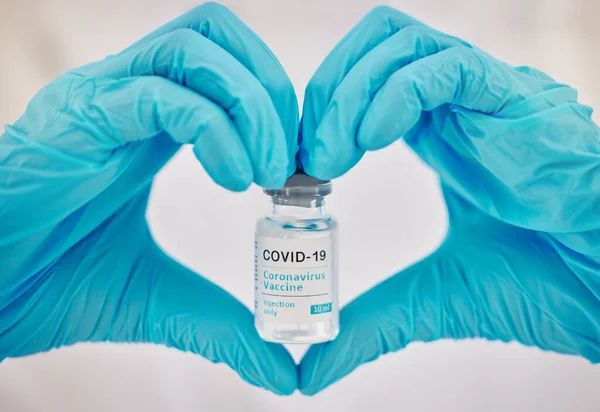 Covid Vaccine Doctor Hands Love Emoji Gesture Healthcare Support Medical — Stockfoto