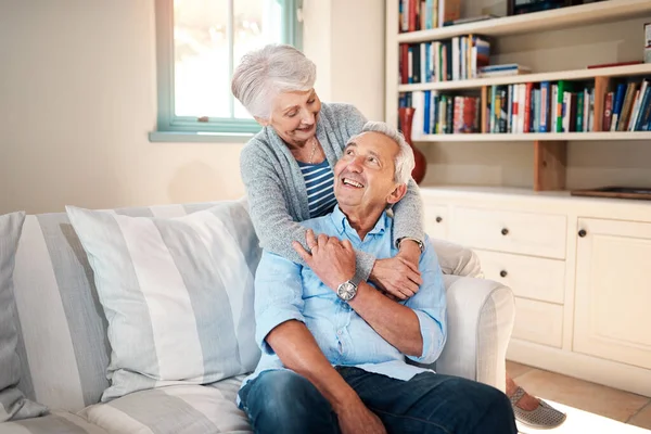 Grateful Have You Senior Couple Spending Quality Time Home — 스톡 사진