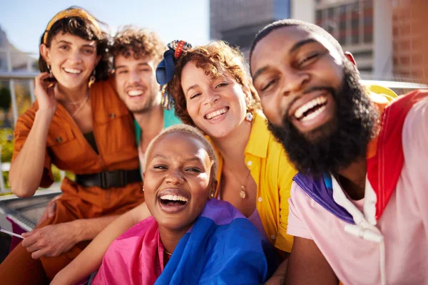 Lgbtq Selfie Portrait Diversity Friends Happy Smile Enjoy Outdoor Time — Stockfoto