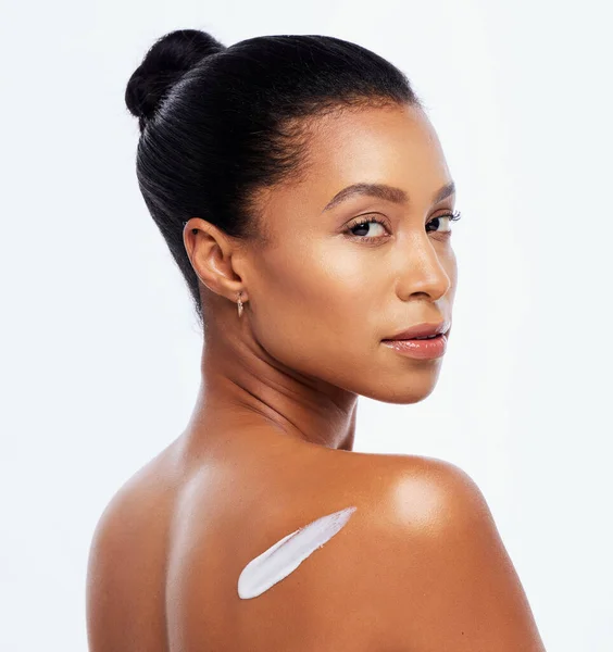 Skincare Beauty Portrait Woman Cream Glow Isolated White Background Collagen — Fotografia de Stock