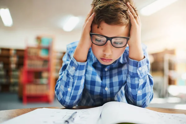 What Can Answer Young Boy Looking Stressed Out While Working — Stock Photo, Image