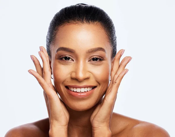 Hands Face Skincare Beauty Woman Portrait Studio Dermatology Cosmetics Makeup — Φωτογραφία Αρχείου