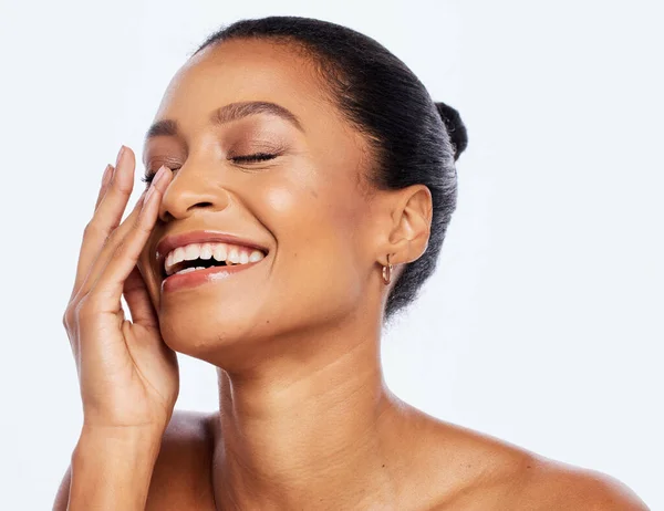 Black Woman Beauty Happy Skincare Studio Dermatology Cosmetics Natural Skin — Fotografia de Stock