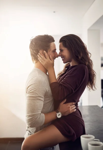 Youre One True Love Affectionate Young Couple Hugging Kitchen Home — Stock fotografie