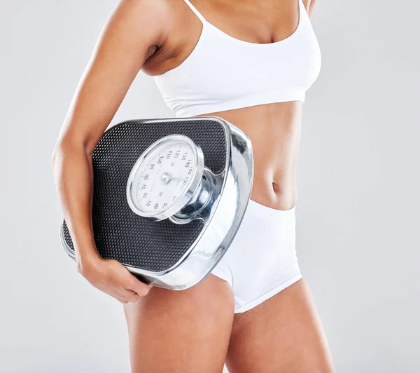 Wellness Fitness Body Woman Scale Studio Workout Exercise Training Lose — Fotografia de Stock