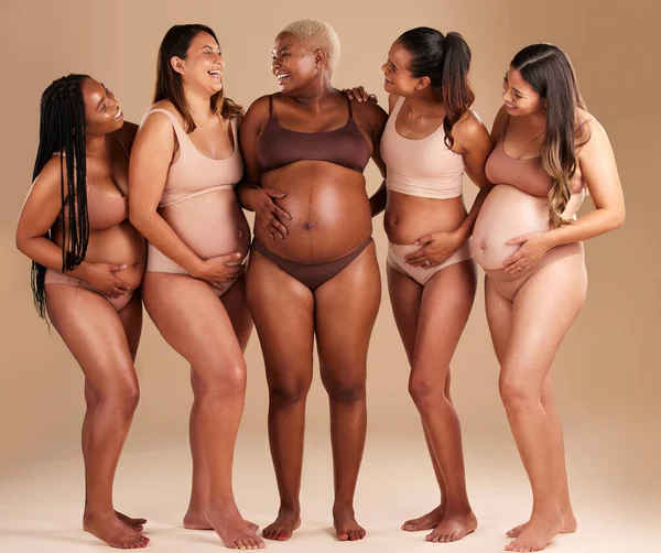 Women Group Pregnant Body Stomach Touch Baby Support Diversity Solidarity — Photo