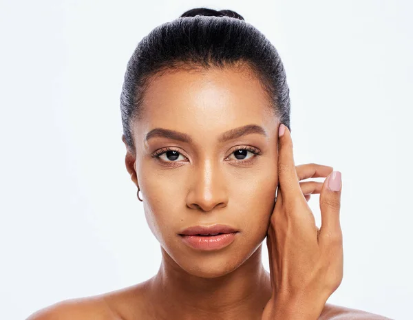 Beauty Face Skincare Black Woman Portrait Studio Dermatology Cosmetic Natural — Fotografia de Stock