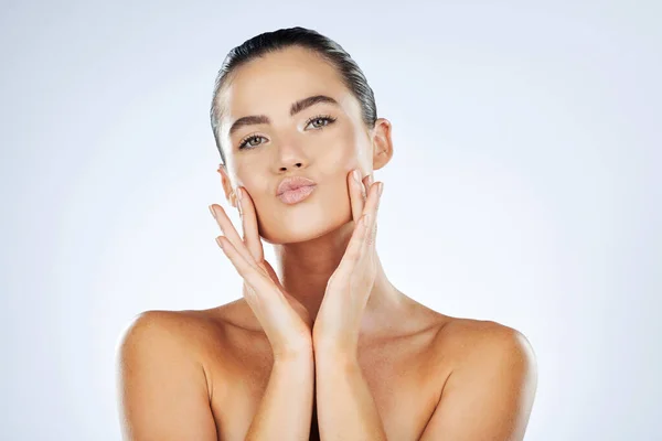 Beauty Portrait Lips Care Woman Luxury Healthcare Natural Cosmetics Studio — Fotografia de Stock