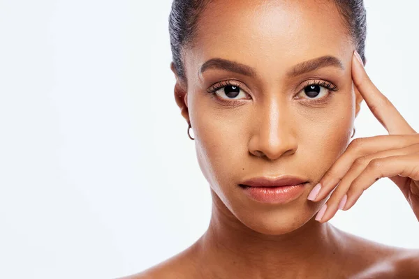 Black Woman Face Portrait Beauty Studio Isolated White Background Mockup — Fotografia de Stock