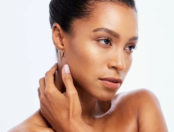 Black Woman Beauty Skincare Face Studio Dermatology Cosmetics Natural Makeup — Φωτογραφία Αρχείου