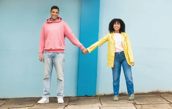 Happy Couple Love Portrait Holding Hands Together Support Care Relationship — Stockfoto