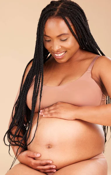 Pregnancy Feeling Lingerie Relax Woman Studio Smile Happy Excited Baby — Fotografia de Stock
