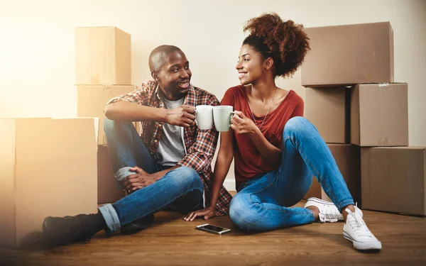 Moving Great Decision Young Couple Taking Break While Moving New — Foto Stock