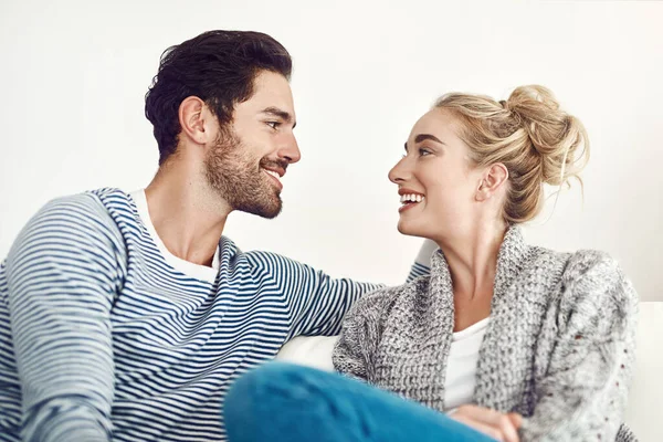 Just Love Staring Each Affectionate Young Couple Relaxing Home — Foto Stock