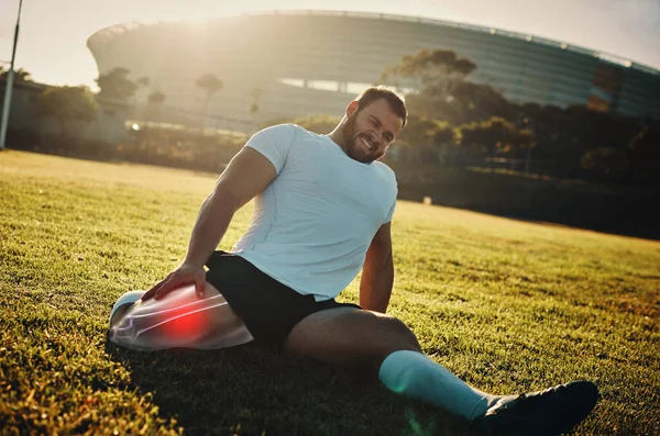 Fitness Leg Injury Pain Sports Man Stretching Outdoor Workout Health — Stockfoto