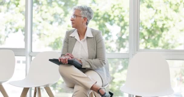 Job Interview Recruitment Anxiety Business Woman Waiting Room Hiring Stress — Αρχείο Βίντεο