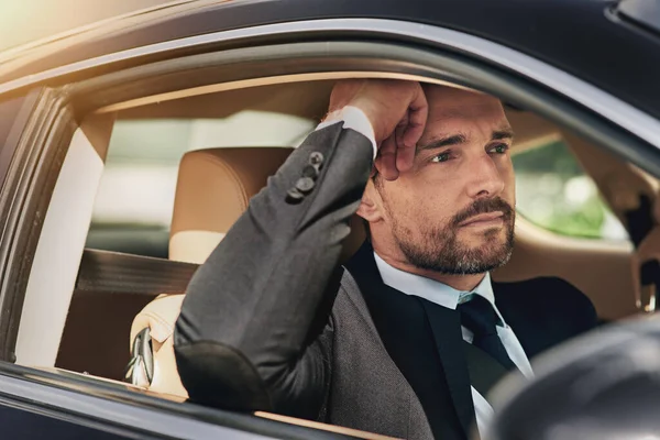 Getting Annoyed Morning Traffic Handsome Businessman Looking Annoyed While Driving — Stock Photo, Image